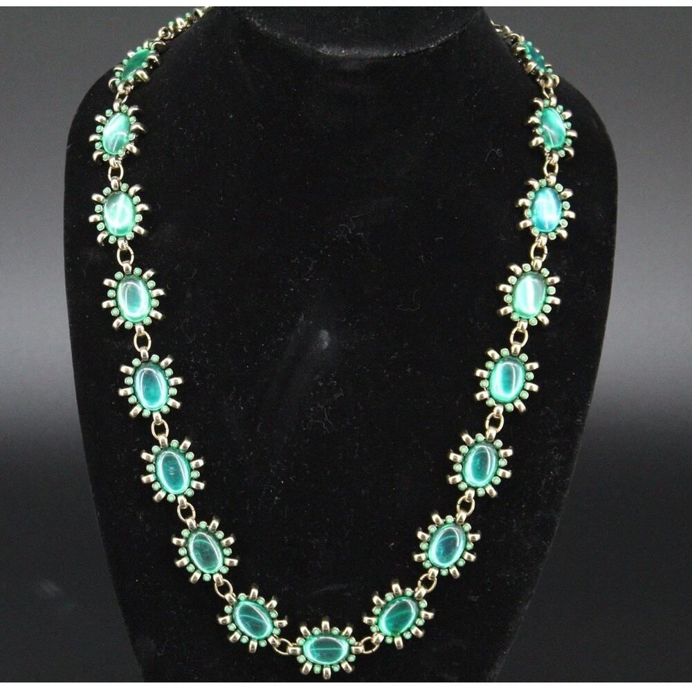 Vintage Coldwater Creek Necklace Green Lucite Cabochon Gold Tone Southwestern